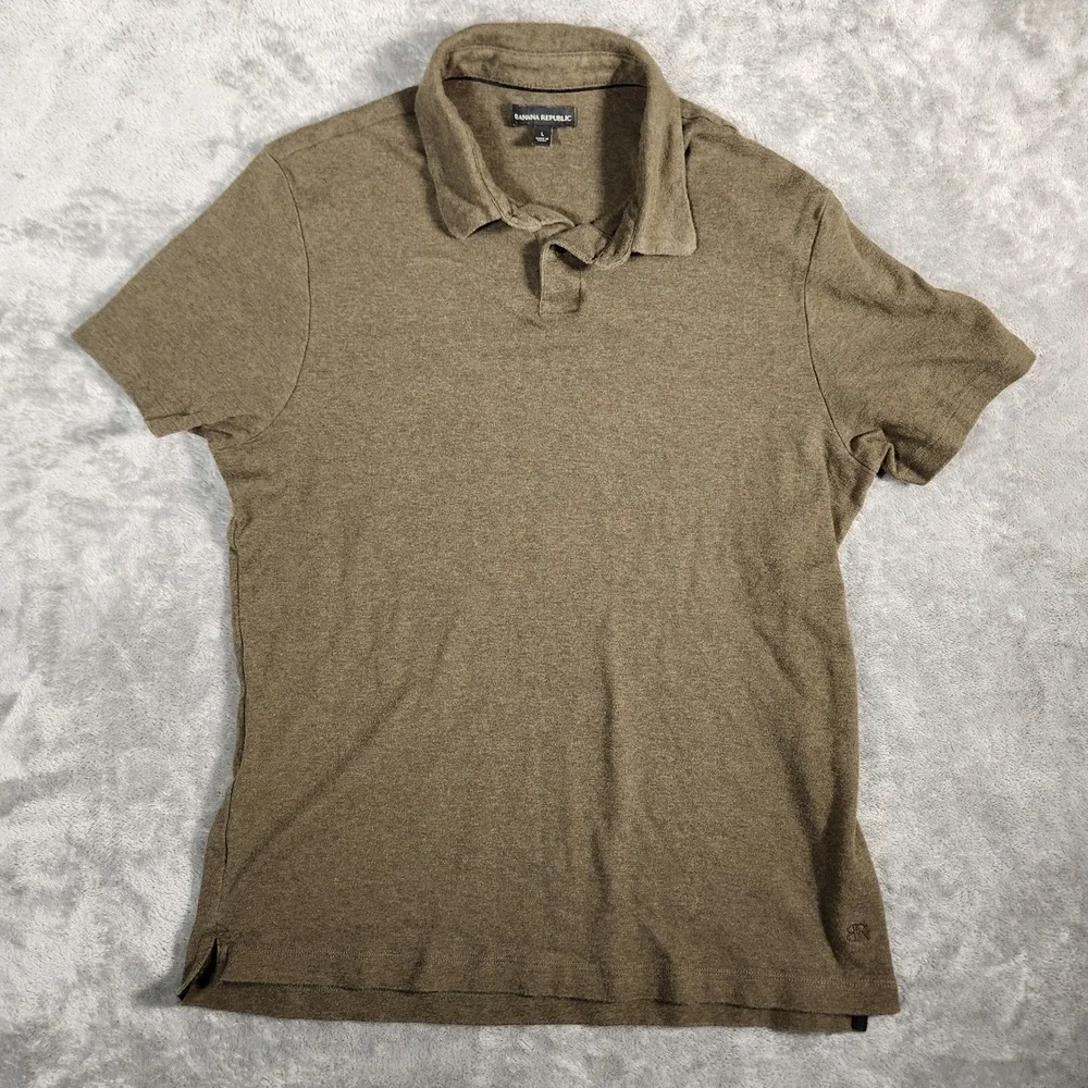 Banana Republic Polo Shirt Mens Large Heathered‎ Olive Green Short Sleeve